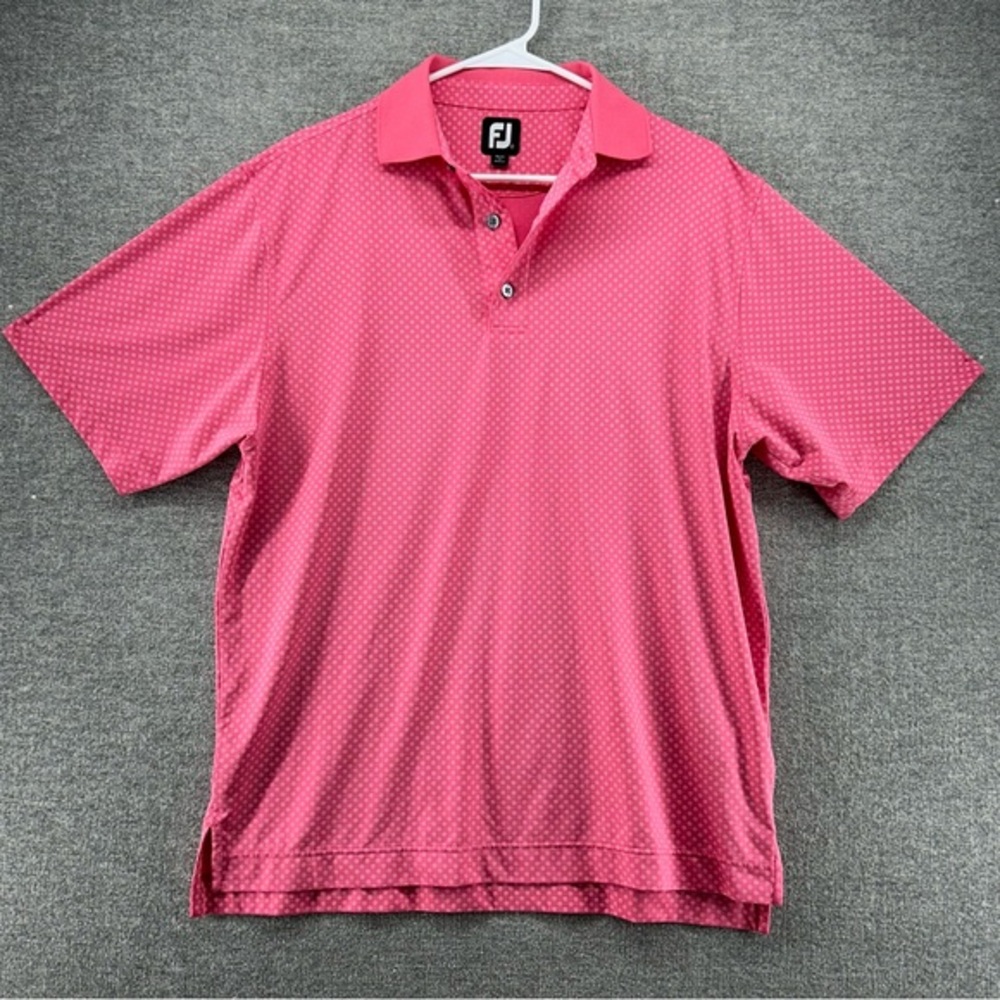 FootJoy Short‎ Sleeve Short Polo Men Size Medium Pink Polka Dots Golf